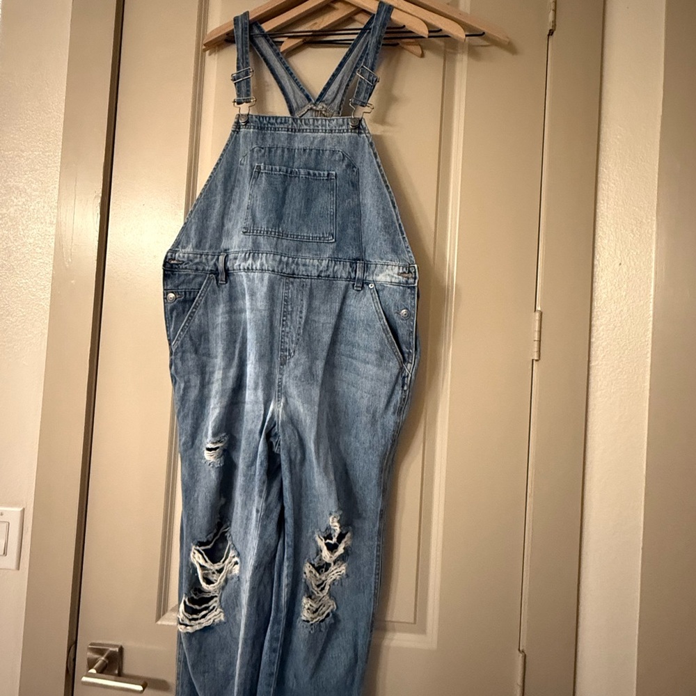 Wild Fable Blue Distressed Denim Overalls
